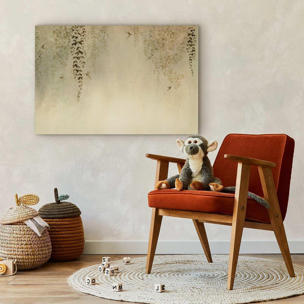 Quadro - Spring Orchard - Hummingbirds Among Tree Branches in Beige Shades
