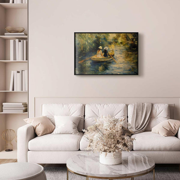Poster - Boat crossing - painting of two women sailing a boat on a river