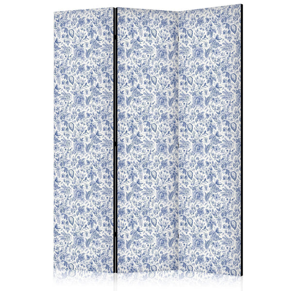 Paravento - Illustration in Vintage Style - Blue Flowers on a White Background
