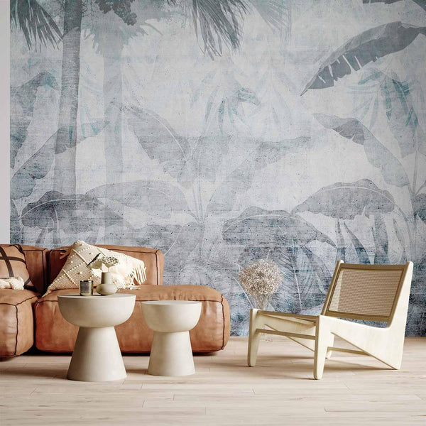 Carta da parati - Vanishing jungle - landscape of exotic nature in blue tones