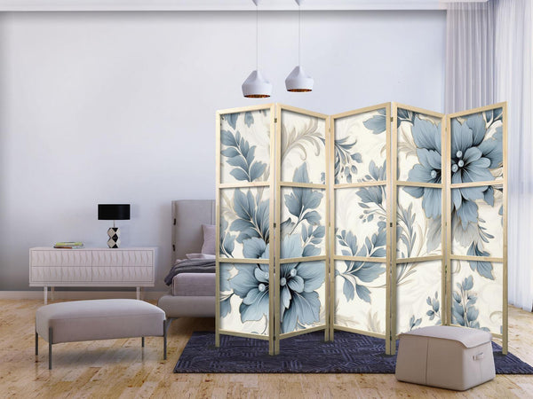 Paravento giapponese - Turquoise Flowers in Retro Ambiance - Floral Ornaments