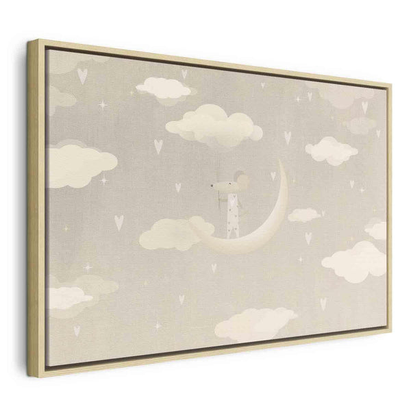 Quadro - Little Conqueror - A Mouse in Heart Pajamas on the Moon Among Clouds