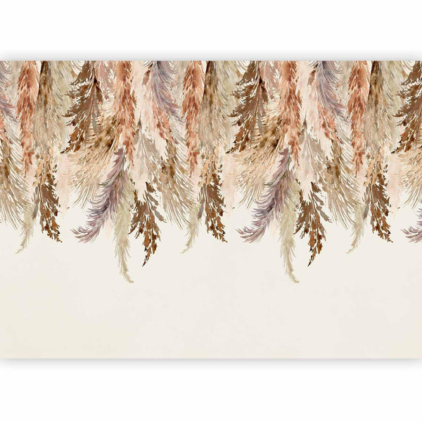 Carta da parati - Minimalist boho landscape - dangling leaves in beige colours