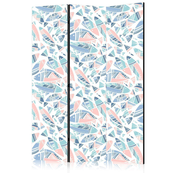 Paravento - Fish in Minimalist Style - Fish in Aztec Style in Pastel Color Shades on a White Background