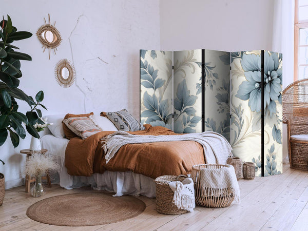 Paravento - Turquoise Flowers in Retro Vibe Floral Ornaments