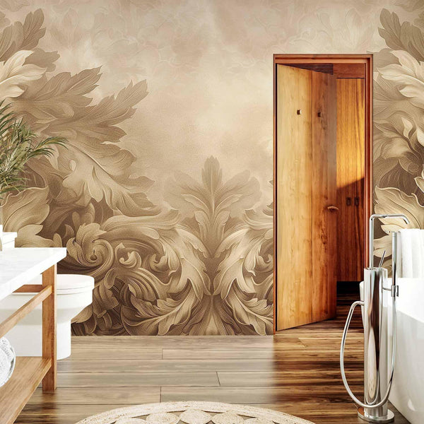 Carta da parati - Carved Baroque Ornaments: Rich Composition in Sepia Colors
