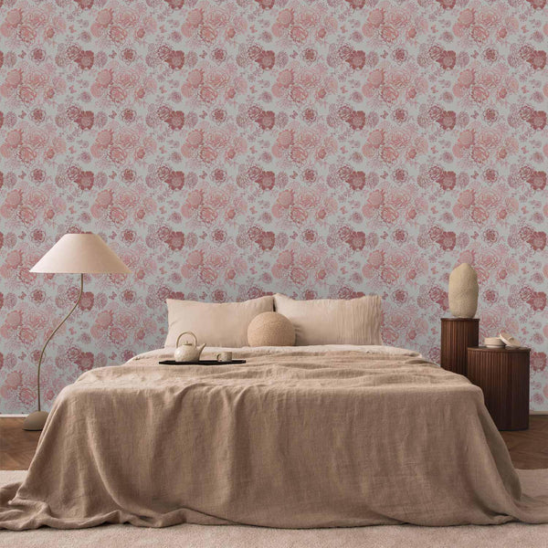 Tappezzeria murale - Pink flowers on white background