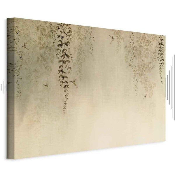Quadro - Spring Orchard - Hummingbirds Among Tree Branches in Beige Shades