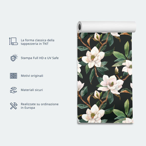 Tappezzeria murale - Cute Light-Beige Little Flowers - Small flowers with beige - undulating petals on a blue background