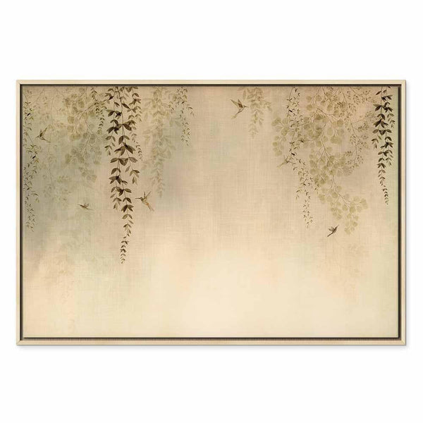 Quadro - Spring Orchard - Hummingbirds Among Tree Branches in Beige Shades