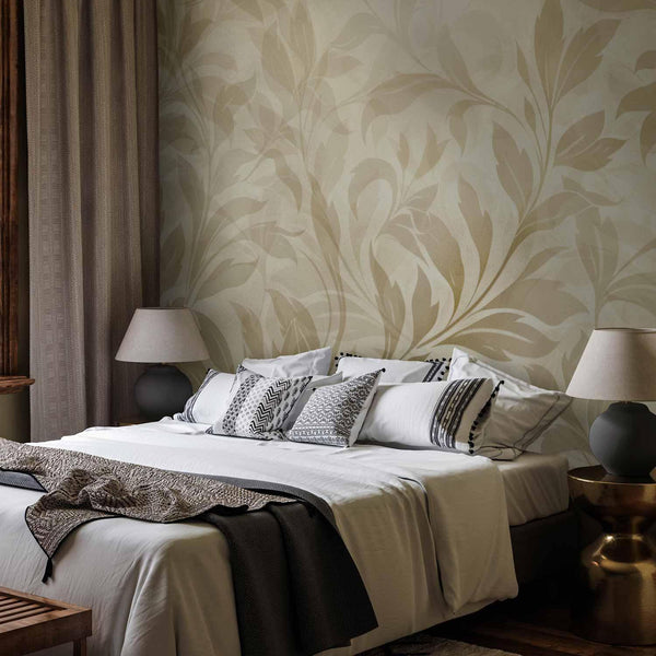 Carta da parati - Botanical Motif with Leaves and Vines in Sand Colors