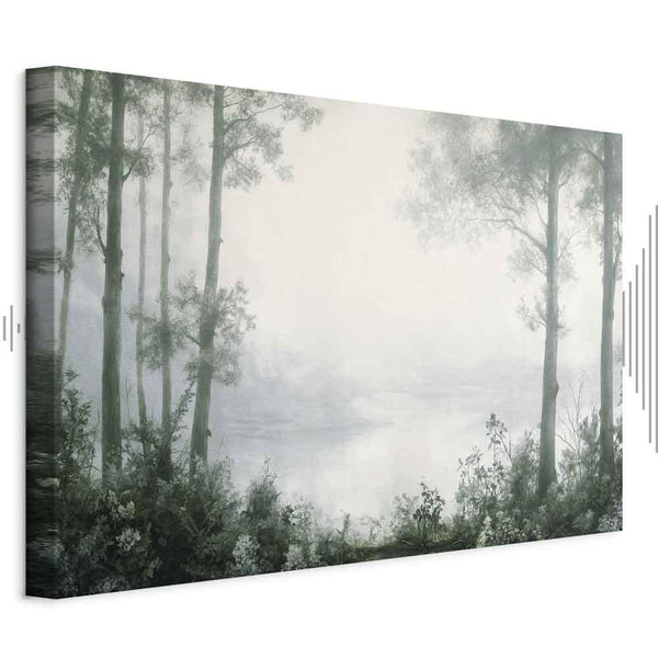 Quadro - Retro Landscape Grove Trees and Pond in Patinated Shades of Green