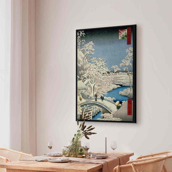 Quadro - Utagawa Hiroshige – Drum bridge and Setting Sun Hill at Meguro