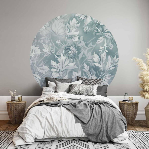 Carta da parati rotonda - Distressed floral patterns in muted turquoises