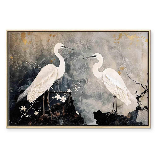 Quadro - Herons and cherry blossoms - oriental-style illustration depicting birds
