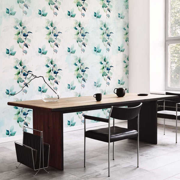 Carta da parati - Mint nature - uniform pattern in floral motif with green leaves