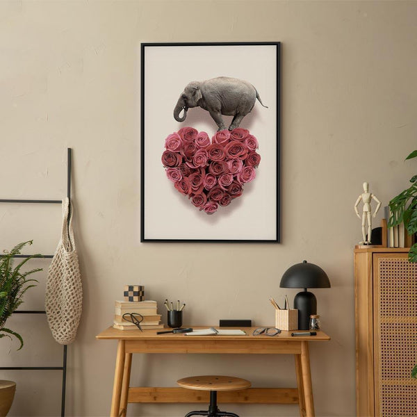 Quadro - Elephant Lover (1-part) - Elephant Amid Pink Flowers
