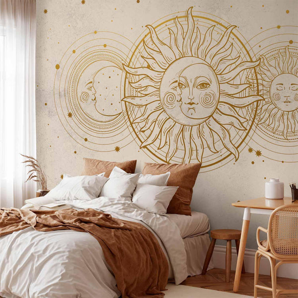 Carta da parati - Golden Sun and Moon - Artistic Illustration in Retro Style