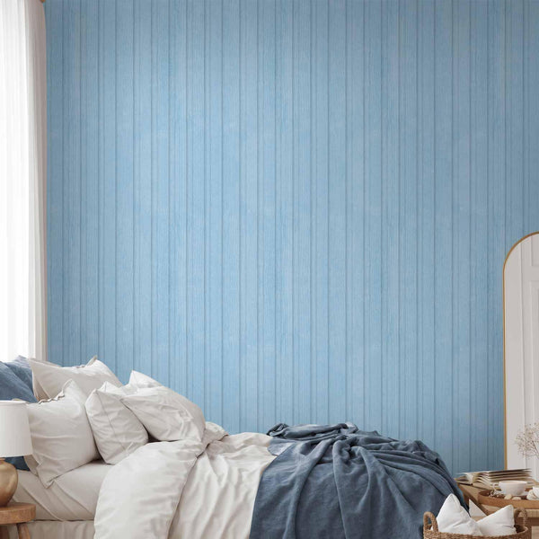 Tappezzeria murale - Blue Panels - Wooden planks in a pastel blue shade