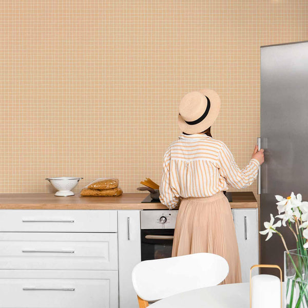 Tappezzeria murale - Waving Lines - Creamy Grid on a Noisy Pastel Background