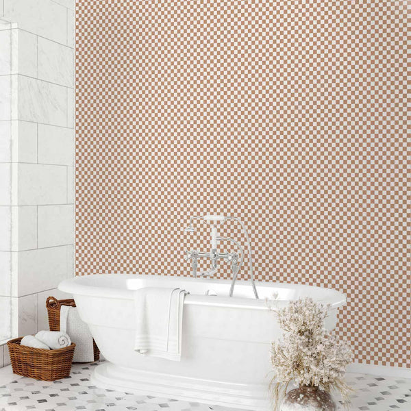 Tappezzeria murale - Checkerboard Pattern - Brown-White Grid with a Subtle Noise
