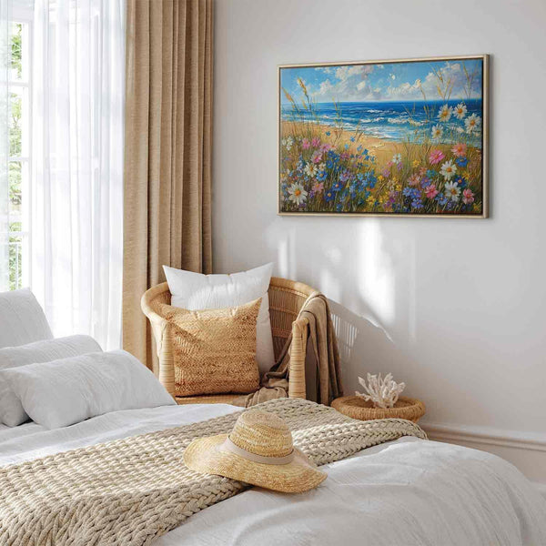 Quadro - Seascape – wildflowers and a view of the rough sea