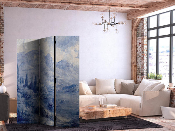 Paravento - Italian Landscape - Lake Como Painted in Shades of Blue