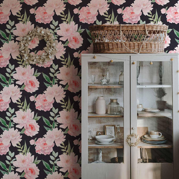 Tappezzeria murale - Peonies on graphite background