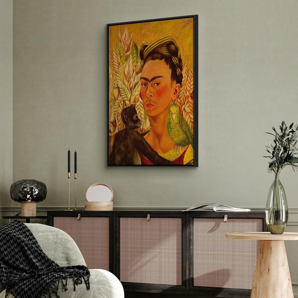 Quadro - Frida Kahlo – Self-Portrait with Monkey and Parrot