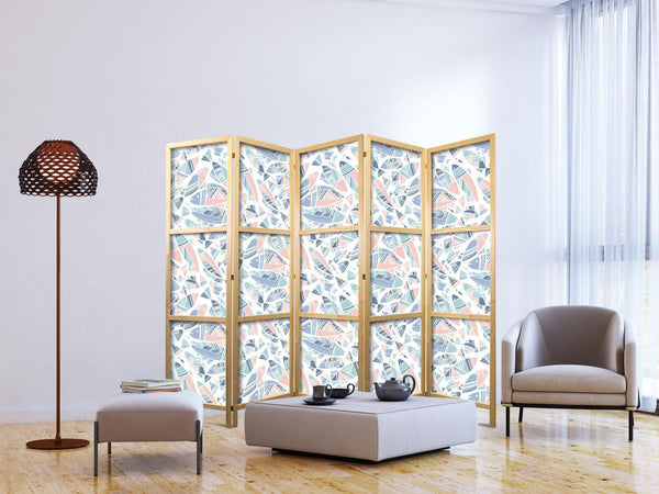Paravento giapponese - Fish in Minimalist Style - Fishes in Aztec Style in Pastel Color Tones on a White Background