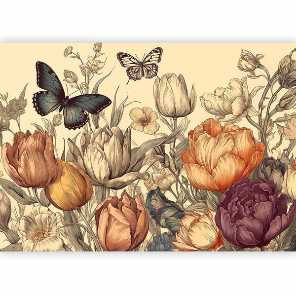 Carta da parati - Colourful tulips on a cream background