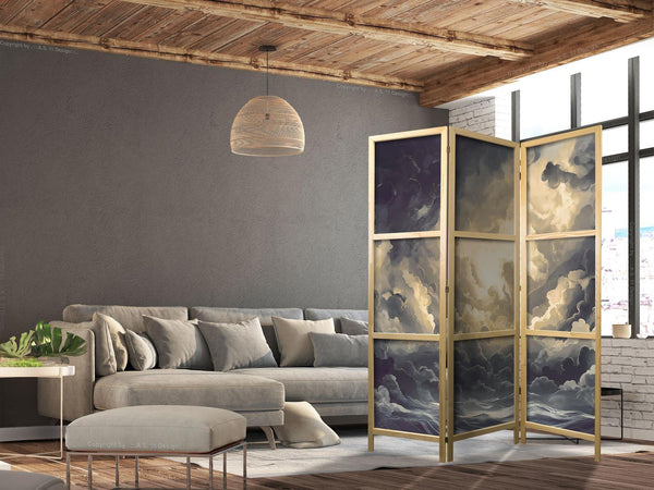 Paravento giapponese - Epic Light Play: The Sun Battling for Dominance Over the Clouds