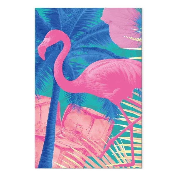 Quadro - Pink Flamingo - Abstract Flamingo Against Palms and Ice Cubes