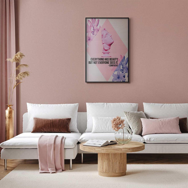 Poster - Confucius on Beauty - a bust in pink with flowers and a quote