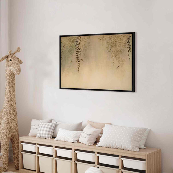 Quadro - Spring Orchard - Hummingbirds Among Tree Branches in Beige Shades
