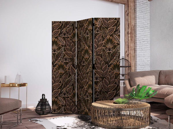 Paravento - Dense Vegetation - Botanical Patterns in Illustrative Style Brown