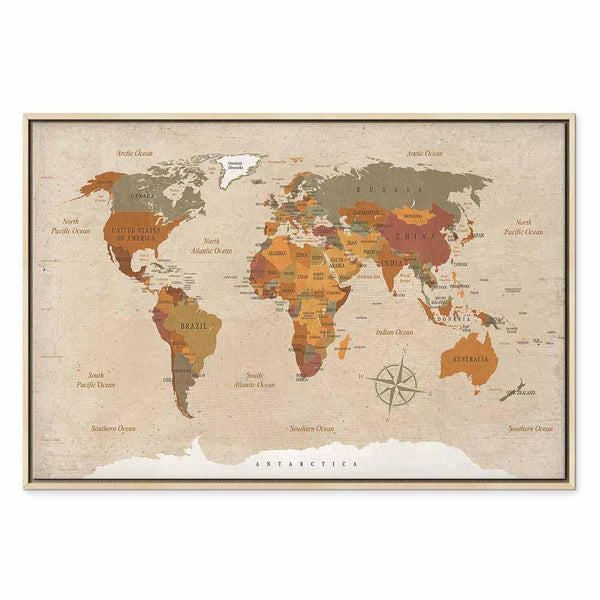 Quadro - World Map: Beige Chic