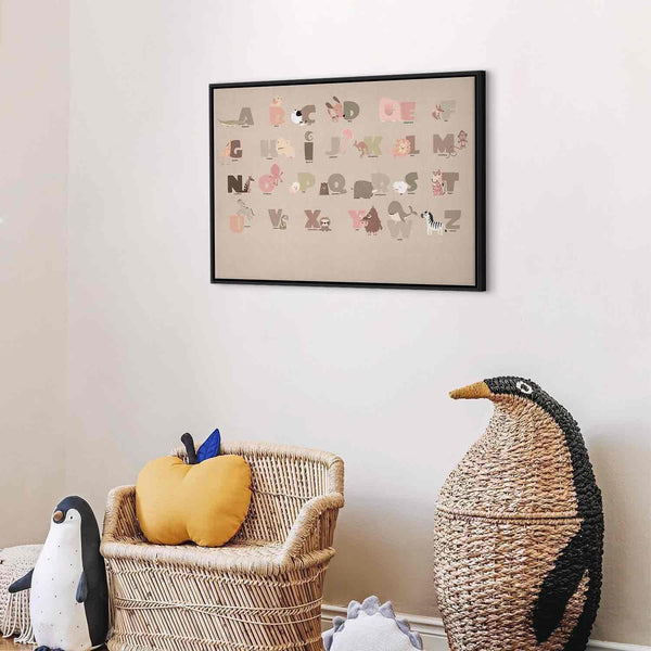 Quadro - Alphabet at the Zoo - Joyful Animals and Their Names on a Beige Background