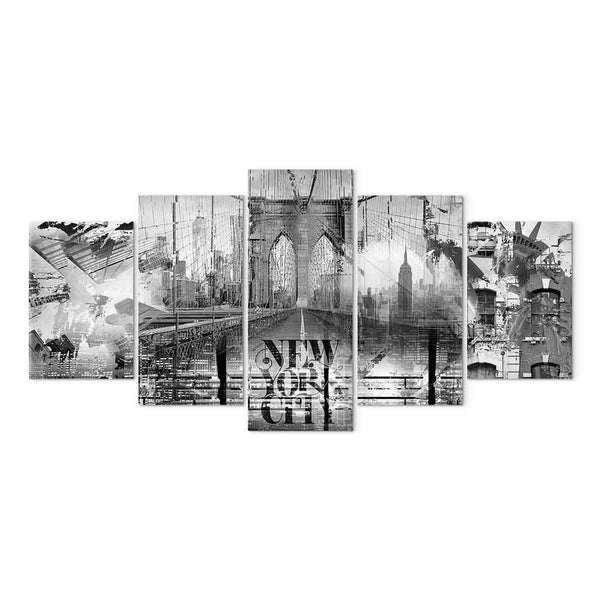 Quadro - New York City Collage (5 Parts) Wide Black and White