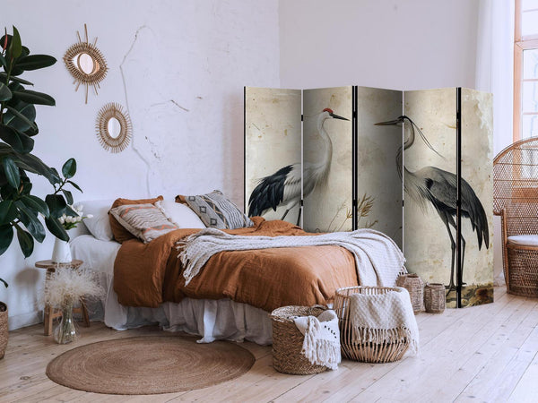 Paravento - Birds from an old engraving - vintage-style illustration depicting a heron and a crane