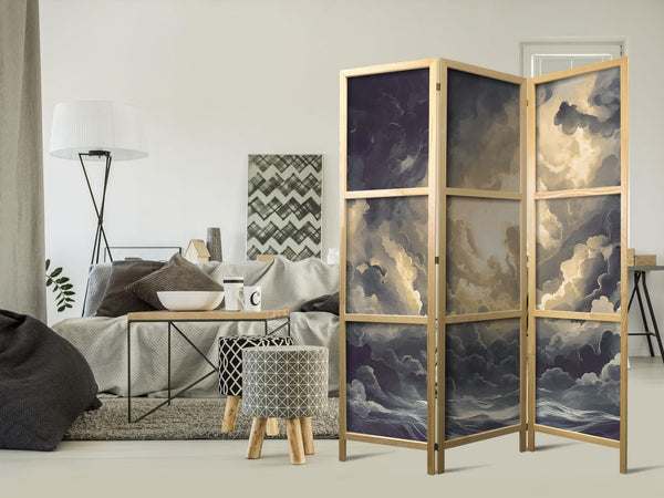 Paravento giapponese - Epic Light Play: The Sun Battling for Dominance Over the Clouds