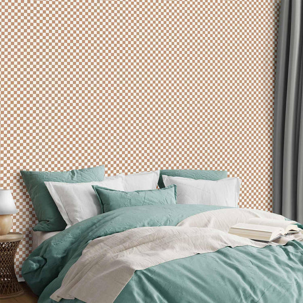 Tappezzeria murale - Checkerboard Pattern - Brown-White Grid with a Subtle Noise