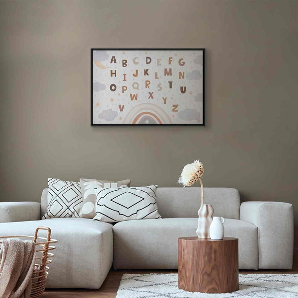 Quadro - Letters Above the Rainbow - Letters Among Streams of Rain and Clouds with a Rainbow Moon and Stars on a Light Background