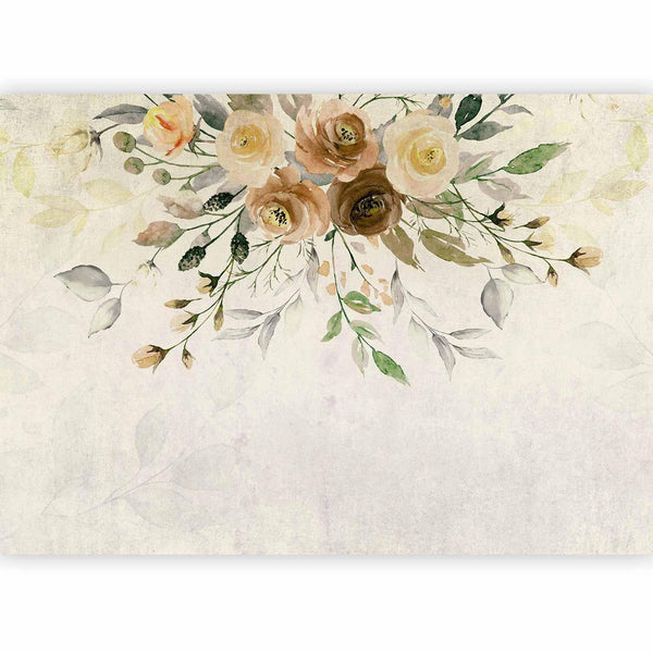 Carta da parati - Summer bloom - retro floral motif with flowers and leaves with patterns