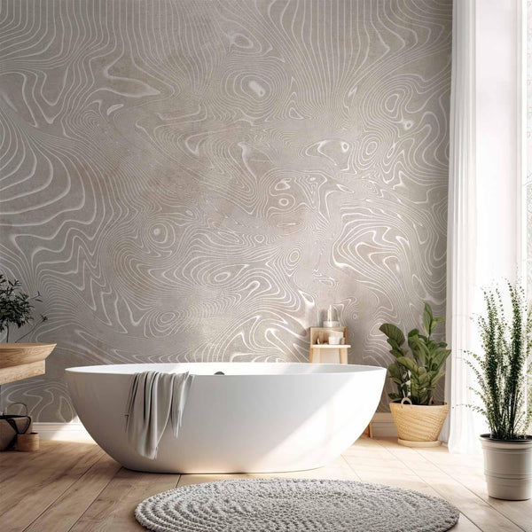 Carta da parati - Flowing shapes - abstract beige and white background in patterned compositions