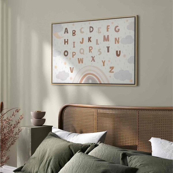 Quadro - Letters Above the Rainbow - Letters Among Streams of Rain and Clouds with a Rainbow Moon and Stars on a Light Background