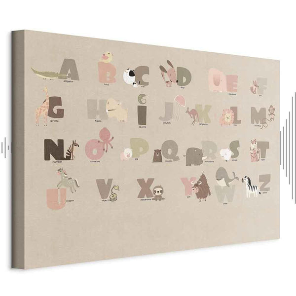 Quadro - Alphabet at the Zoo - Joyful Animals and Their Names on a Beige Background