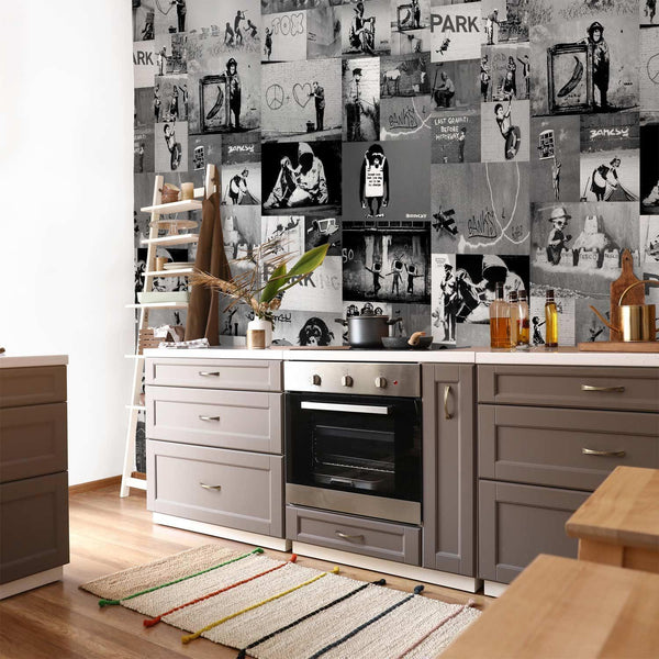Tappezzeria murale - Banksy - grey collage