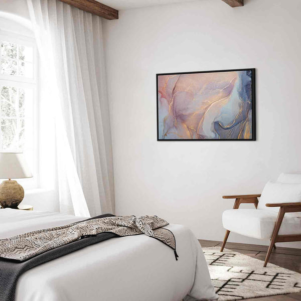 Quadro - Pink and blue marble - abstract watercolour with gold accents