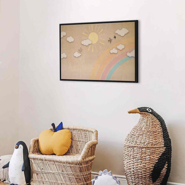 Quadro - Holiday Sky - Sunny Day with a Rainbow and Flying Birds